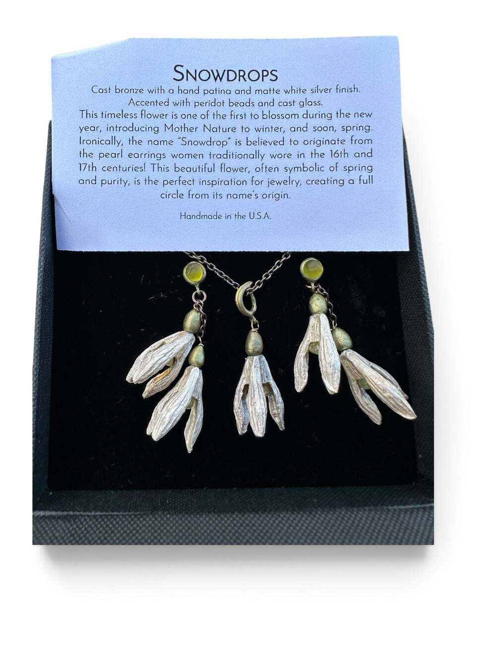Michael Michaud Snowdrops Jewelry Set- Pendant Necklace and Dangle Earrings - Picture 4 of 6